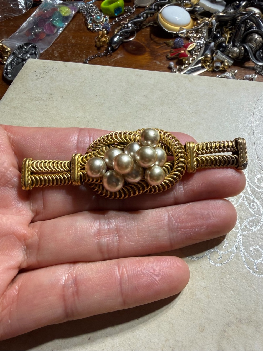Vintage Gold Tone Pearl Cluster Brooch